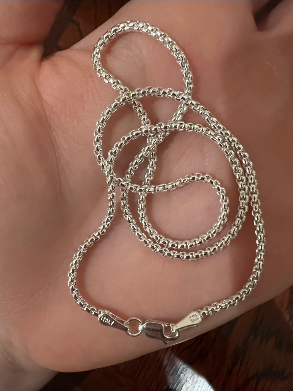 Sterling Silver (Stamped 925) Rounded Box Chain Necklace - Made in Italy